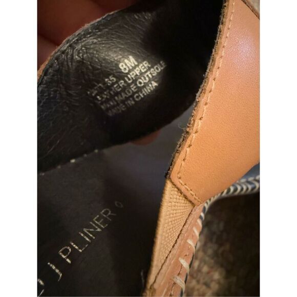 Donald J. Pline Vachetta Heel Wedge Sandal Tan Black Leather Slides Open Toe Wom - Picture 5 of 12